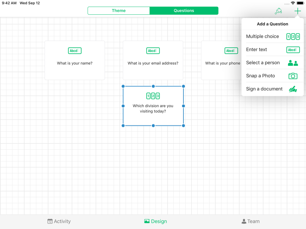 iPad screenshot showing how to edit questions.