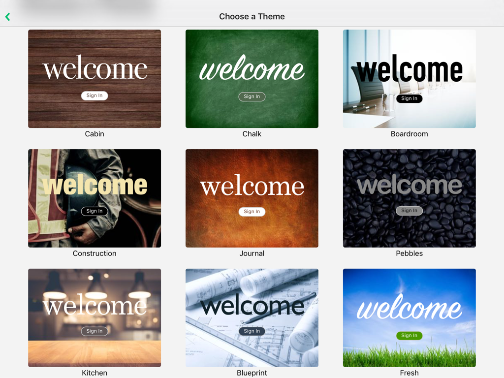 iPad screenshot showing welcome themes.